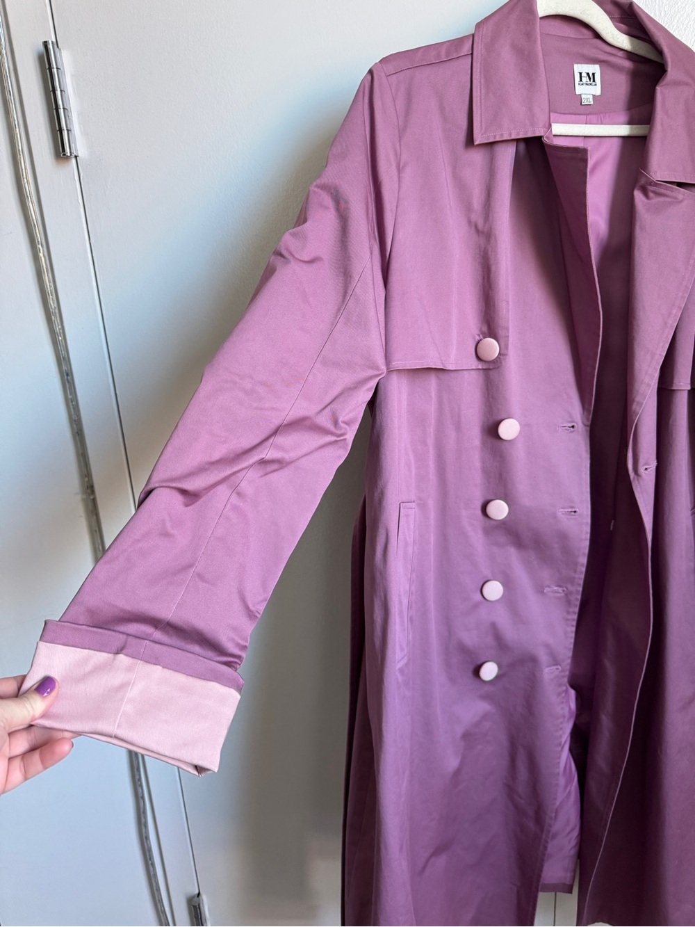 Womens Dusty Rose Double-Breasted Trench Coat - Picture 5 of 9